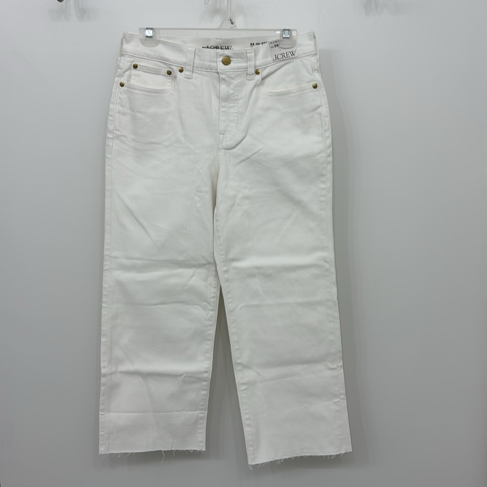 NWT J. Crew Petite slim-wide jean in White Denim Cropped Ankle Jeans raw hem - Picture 4 of 12